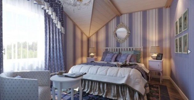 Красивый дизайн спальни в мансардном этаже