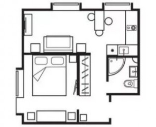 Интерьер маленькой однокомнатной квартиры с угловой планировкой