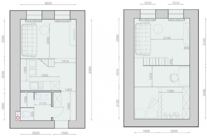 Планировка прямоугольной квартиры-студии