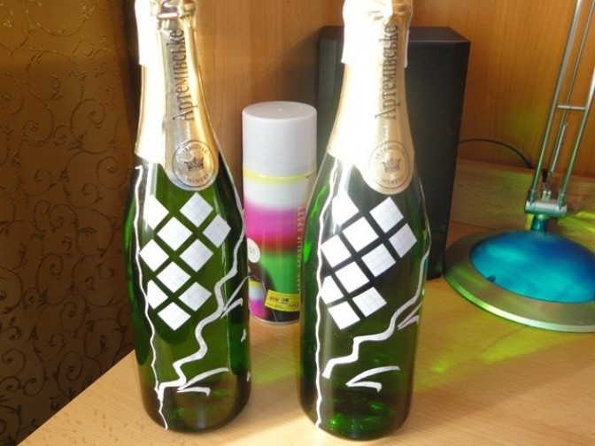 Свадебный декор бутылок шампанского