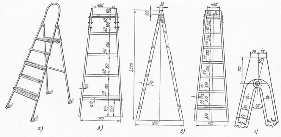 Размеры лестницы стремянки для изготовления своими руками по чертежам