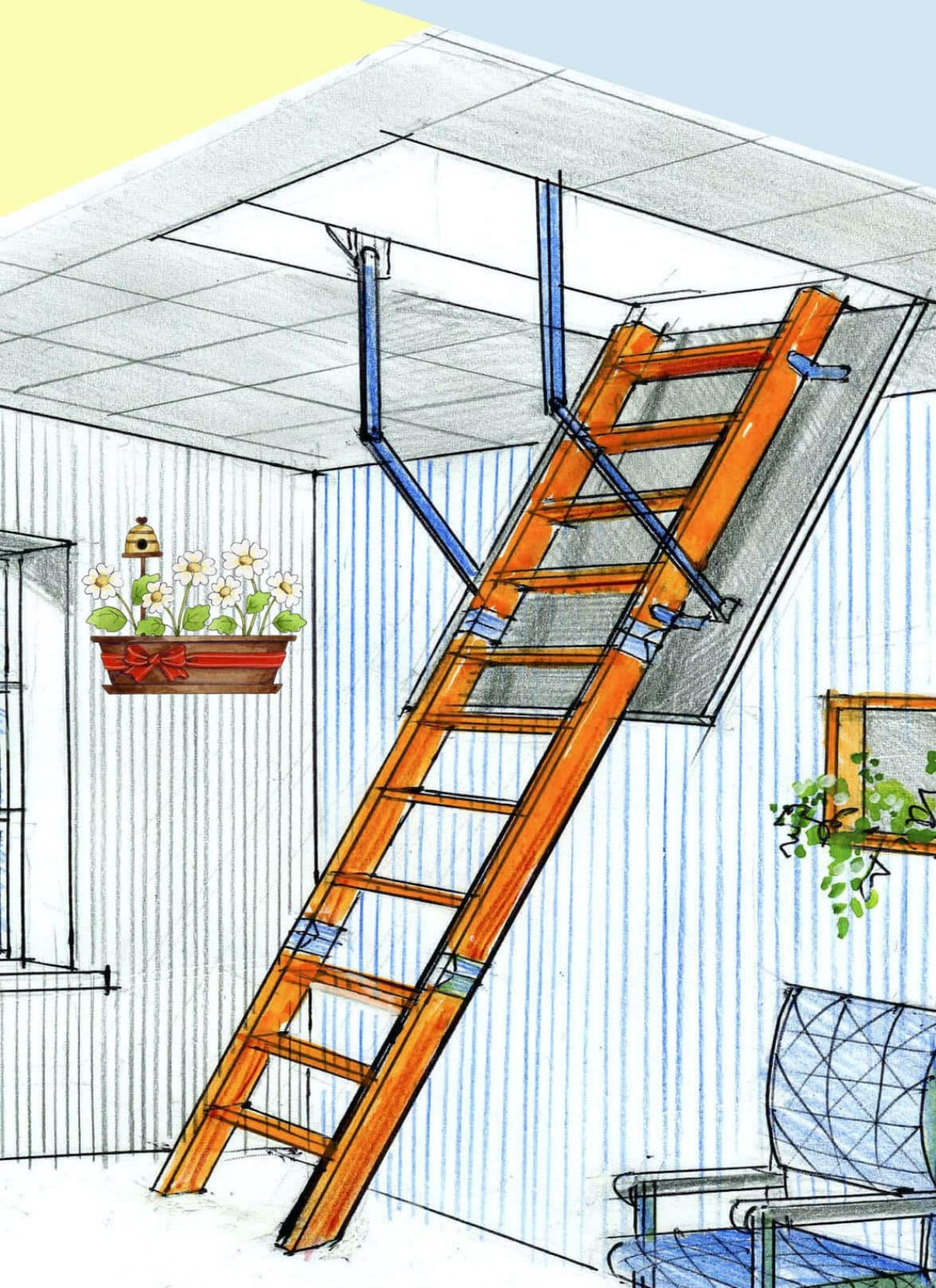 Выдвижная лестница на верёвке