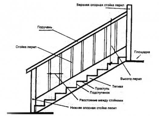 Схематическое изображение лестницы и её составляющие