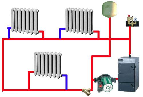 Двухтрубная система отопления на два крыла дома схема