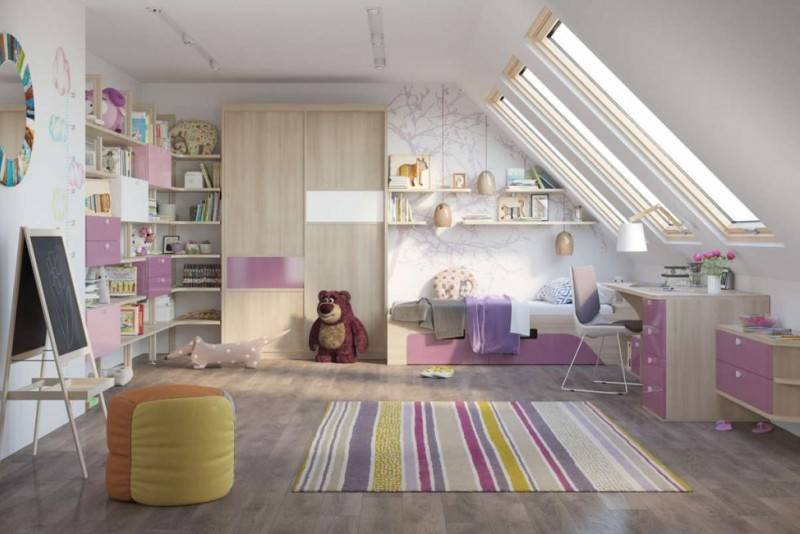Дизайн детской комнаты на мансарде, фото примеры
