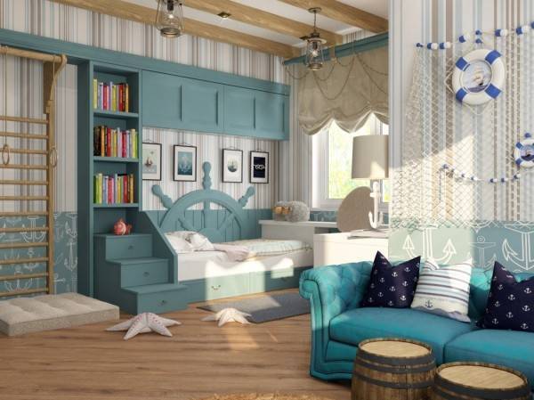 Детская комната в морском стиле для мальчика