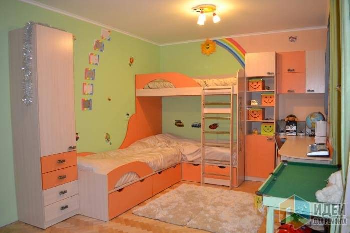 Детская комната для троих и более детей: 75 фото